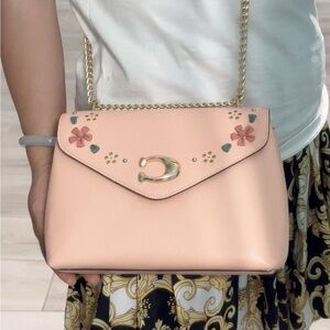 Coach Pink Floral Crossbody Bag with Gold Chain